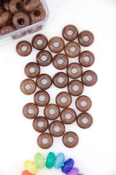 Brown Candy Jade Large Hole Euro Beads, Slider Beads, 15mm, 5mm Hole