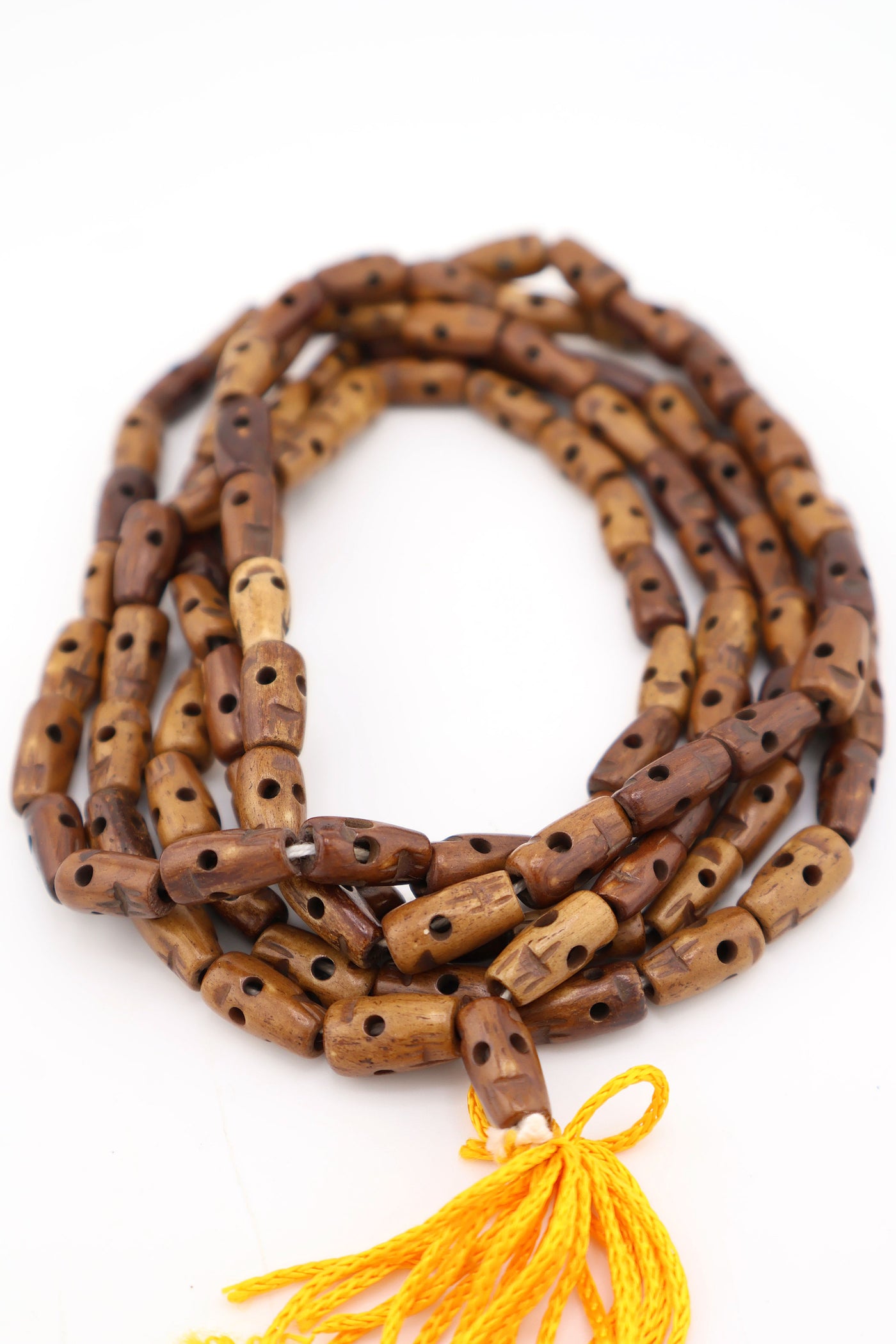 Brown Skull Bead Mala, 7x12mm, Skulls are revered & used in jewelry in cultures around the world.