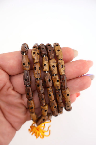 Brown Skull Bead Mala, 7x12mm, Skulls are revered & used in jewelry in cultures around the world.