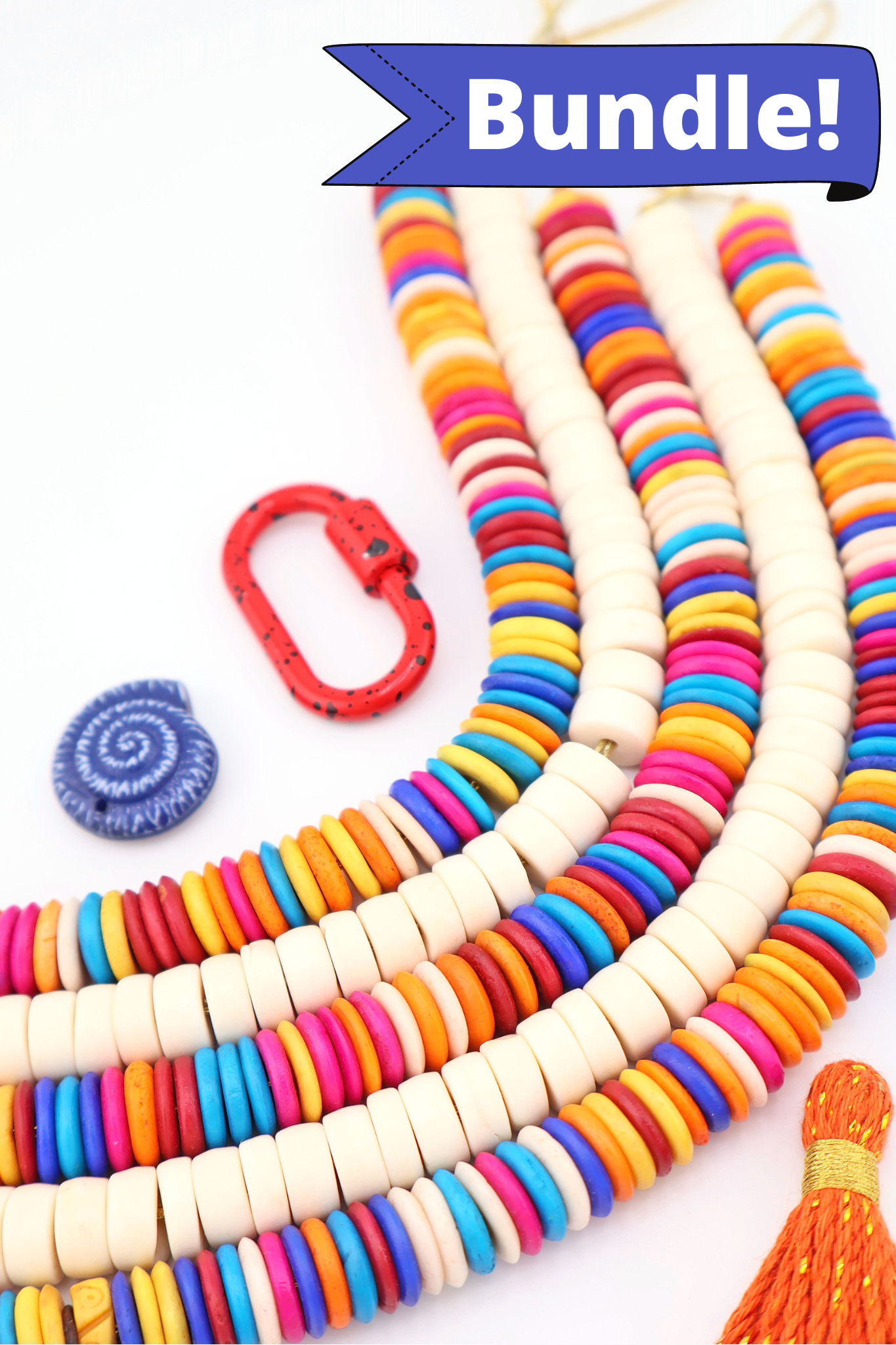 Bead Bundle: Tropical Heishi, Colorful Disc Beads, 10-11mm, 5 Strands, 360+ Beads