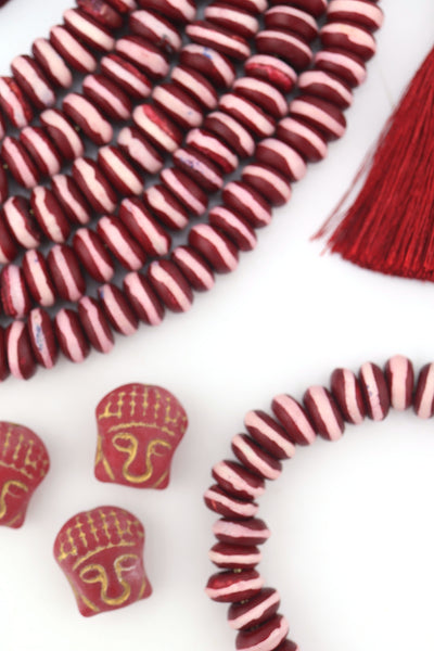 10mm Burgundy with White Stripe Bone Heishi Spacer Beads, 60 beads Ethically sourced, handmade, and on-trend for Fall jewelry designs—perfect for necklaces, 