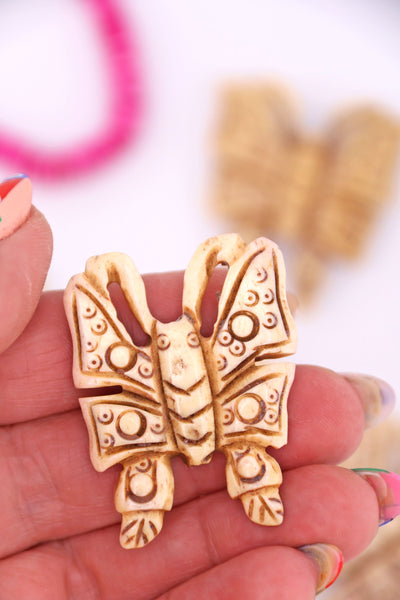 Butterfly Pendant, Hand Carved Bone, 1.5" Charm for making DIY nature-inspired jewelry