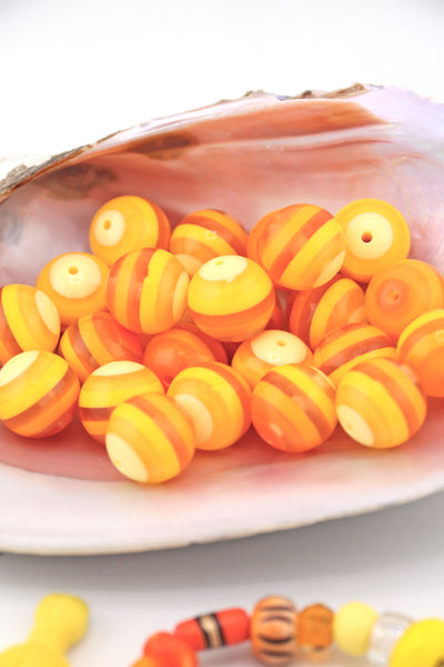 16mm Candy Corn Striped Italian Poly Resin Round Bead, Orange & Yellow for DIY Halloween Jewelry