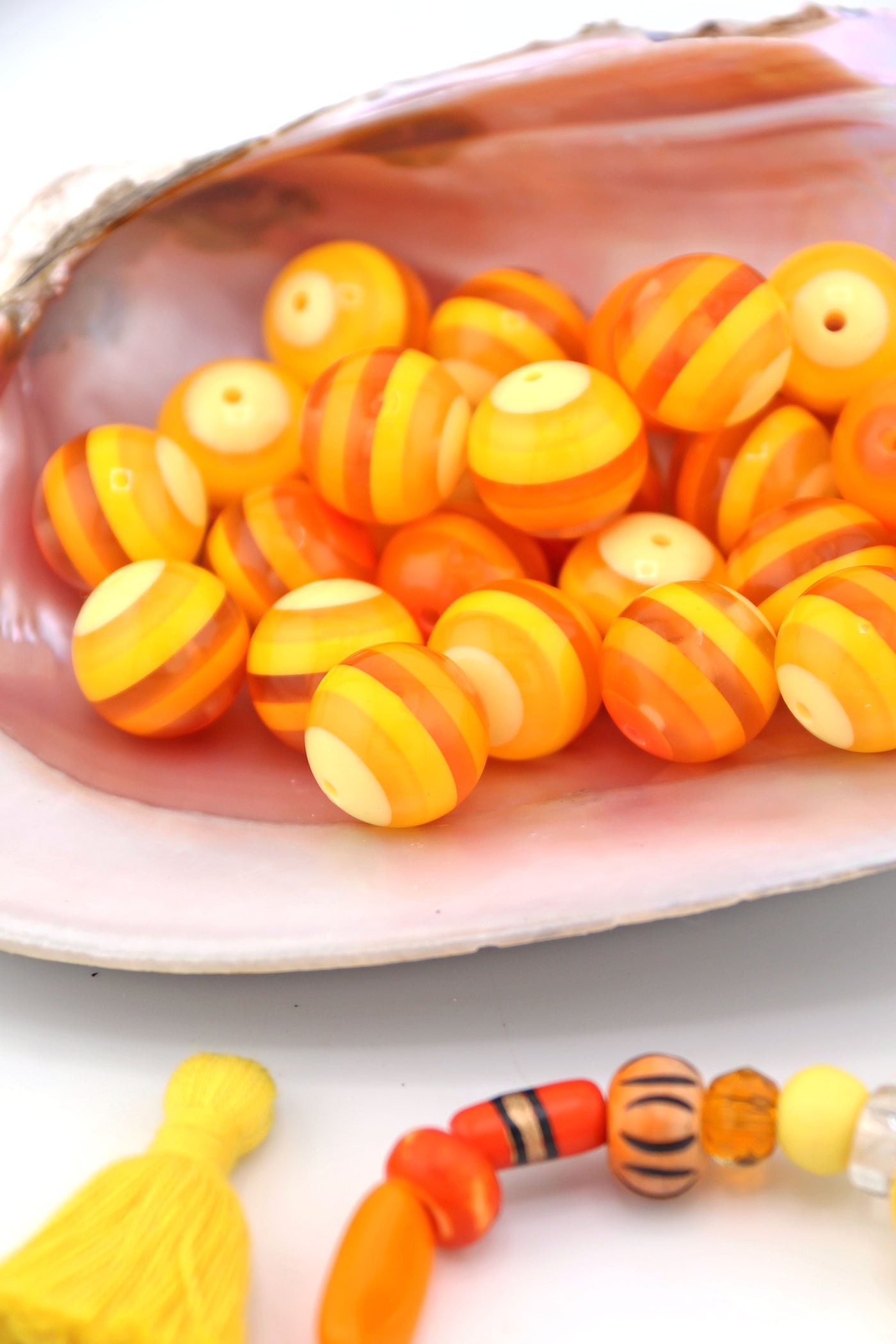 16mm Candy Corn Striped Italian Poly Resin Round Bead, Orange & Yellow for DIY Halloween Jewelry