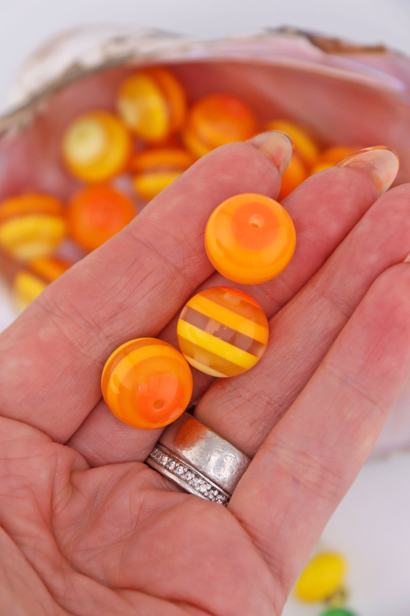 16mm Candy Corn Striped Italian Poly Resin Round Bead, Orange & Yellow for DIY Halloween Jewelry