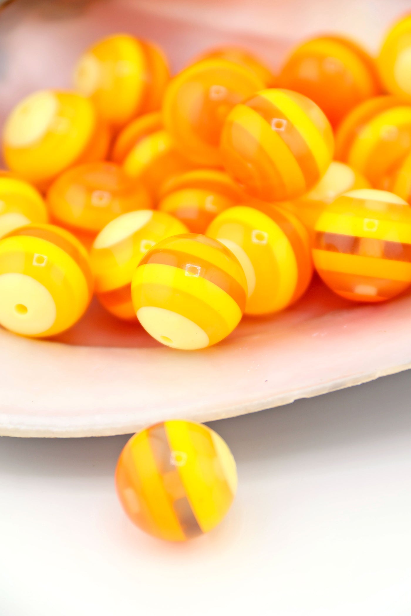 16mm Candy Corn Striped Italian Poly Resin Round Bead, Orange & Yellow for DIY Halloween Jewelry