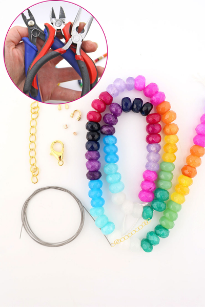 Rainbow Necklace DIY Kit: Jade Beads, Clasp, Wire, Wire Guardians