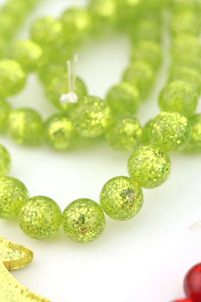 8mm Retro Christmas Glittery Round Italian Resin Beads, 20pc.