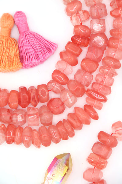 Pink Cherry Quartz Smooth Nugget Beads, 7x12mm, 15.5 inch strand of beads for making earthy jewelry