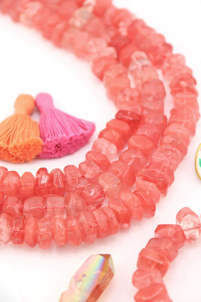 Pink Cherry Quartz Smooth Nugget Beads, 7x12mm, 15.5 inch strand of beads for making earthy jewelry