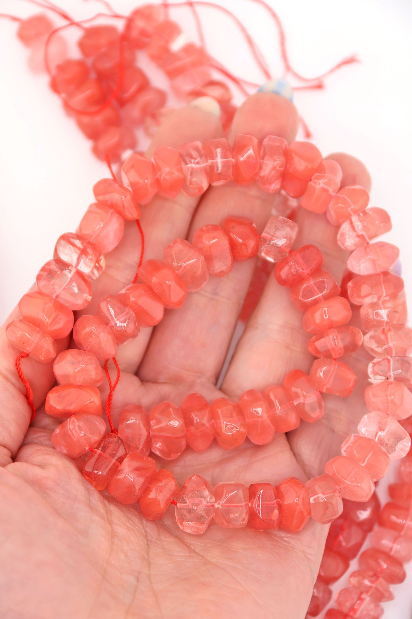 Pink Cherry Quartz Smooth Nugget Beads, 7x12mm, 15.5 inch strand of beads for making earthy jewelry