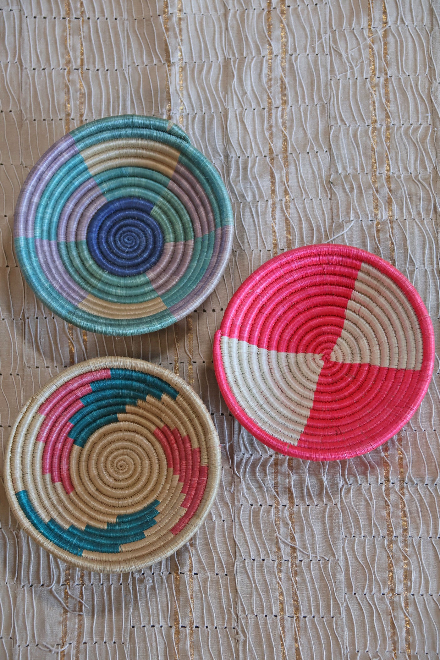  Ciel African Basket Collection, Pastel & Pink, from Rwanda, Set of 3