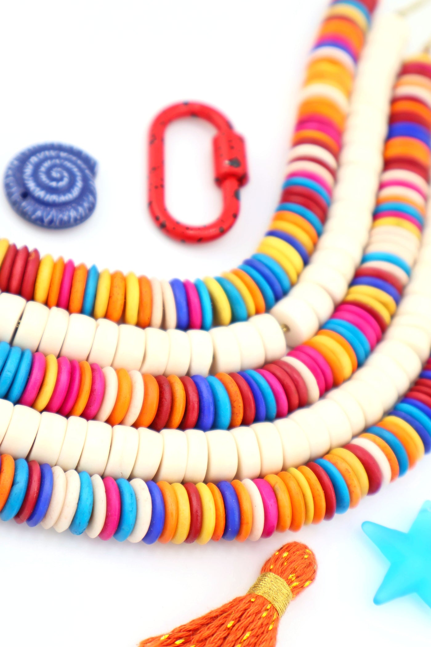 Bead Bundle: Tropical Heishi, Colorful Disc Beads, 10-11mm, 5 Strands, 360+ Beads