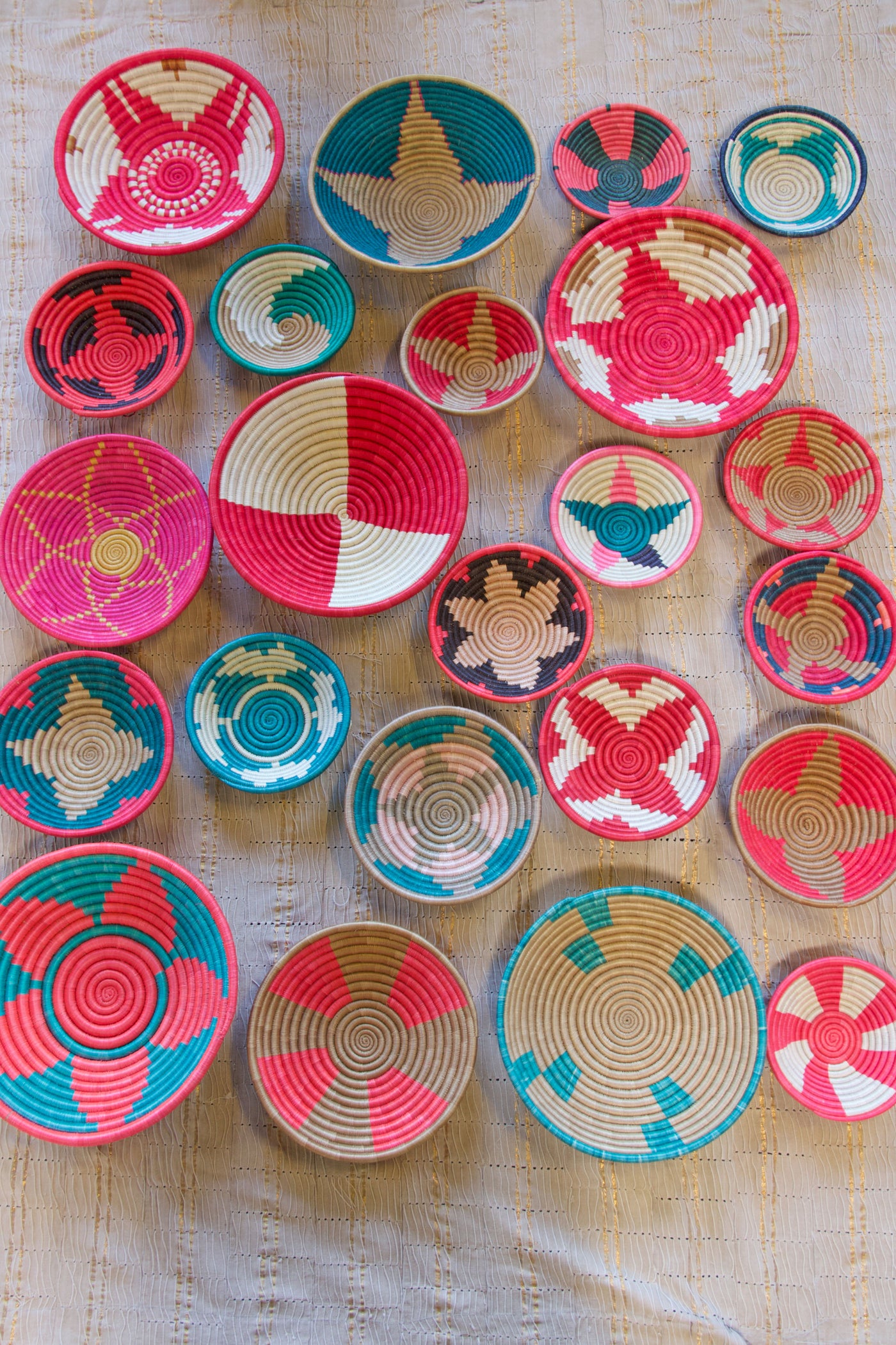 African Baskets, Coral & Teal Global Decor, from Rwanda, Assorted Sizes