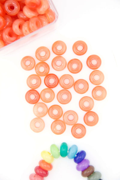 Coral Candy Jade Large Hole Euro Beads, Slider Beads, 15mm, 5mm Hole
