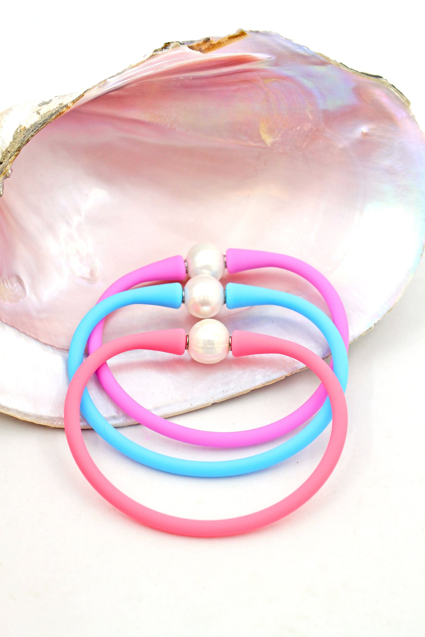 Janis The Pearl Silicone + Pearl Bracelets, Waterproof Everyday Bangle - Adult Medium
