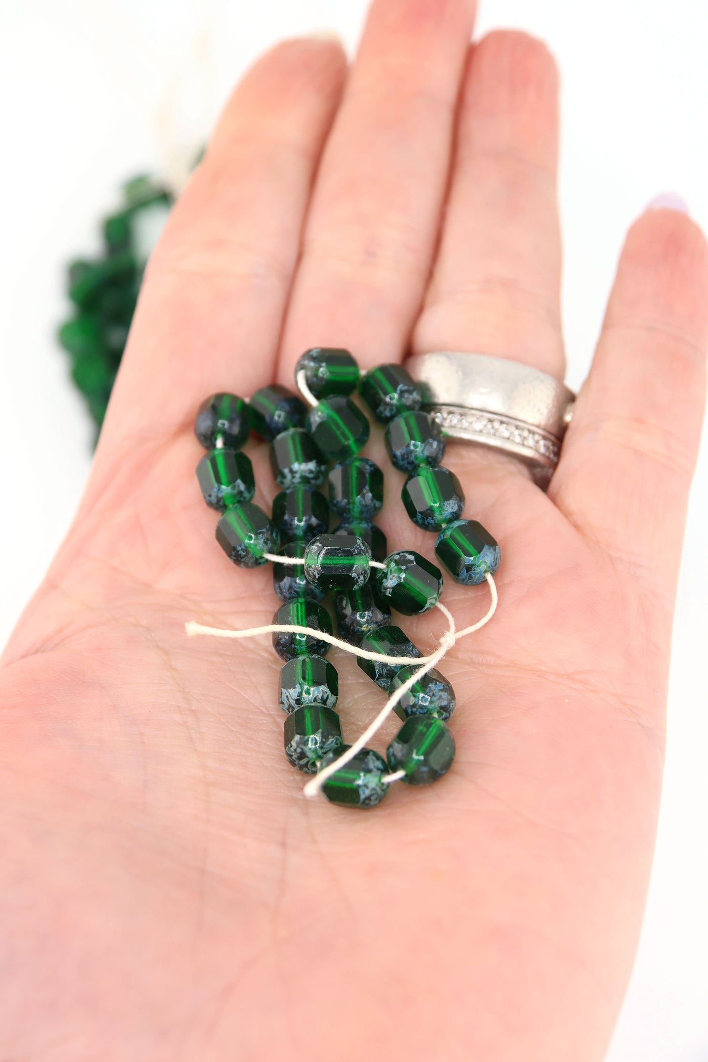 Dark Green Cathedral Cut Faceted Vintage Czech Glass Beads, 8mm for DIY St. Patrick's Day Jewelry