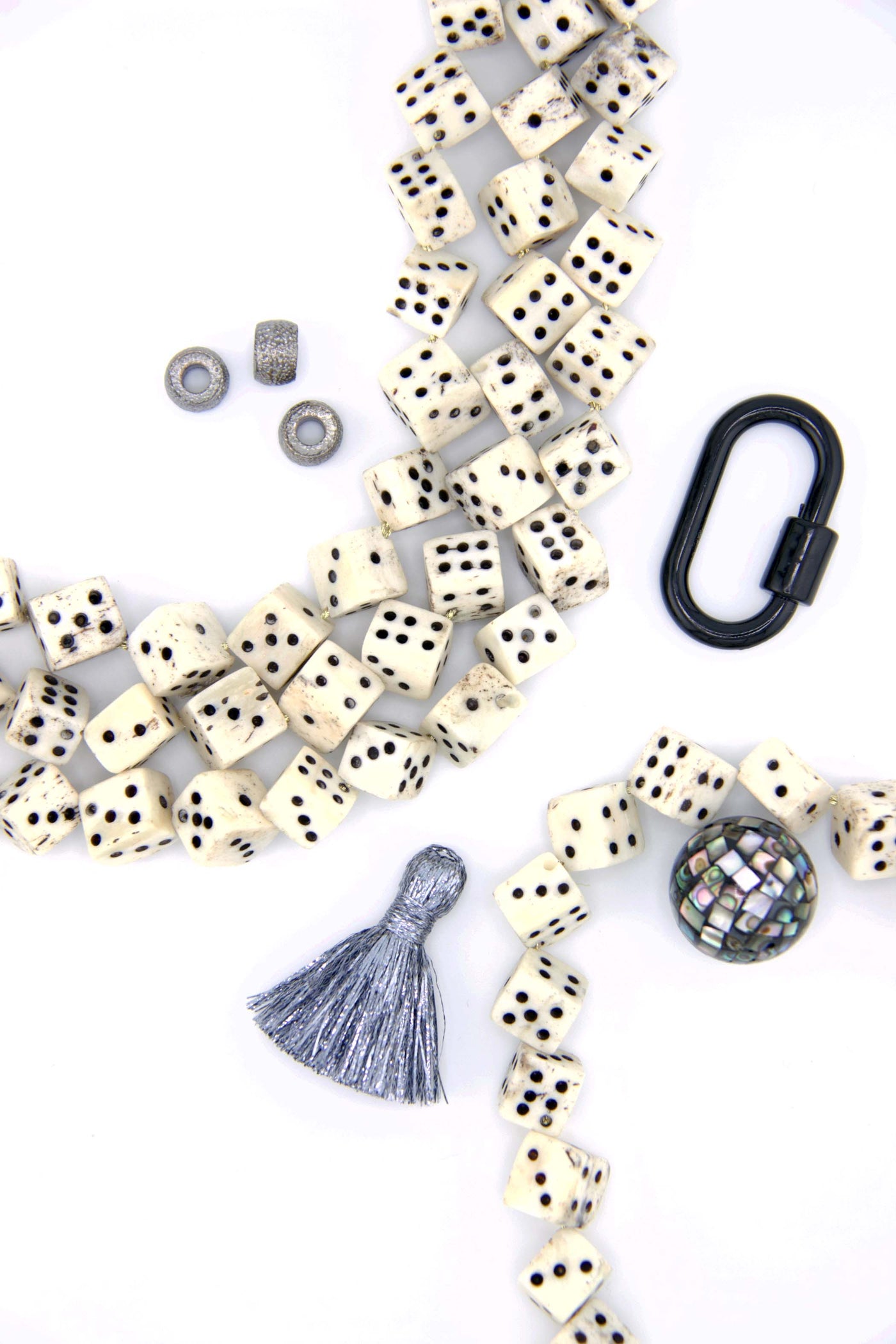 Black & White Dice Beads, Hand Carved Game Beads, 10-12mm, Handmade natural dice beads