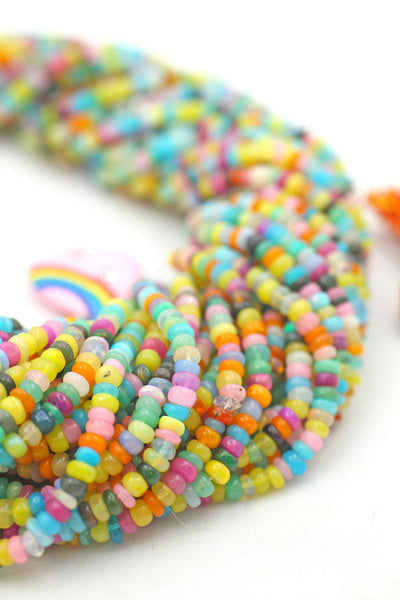 Multi Color Ethiopian Disco Opal Smooth Rondelle Beads, AAA, 3-4mm