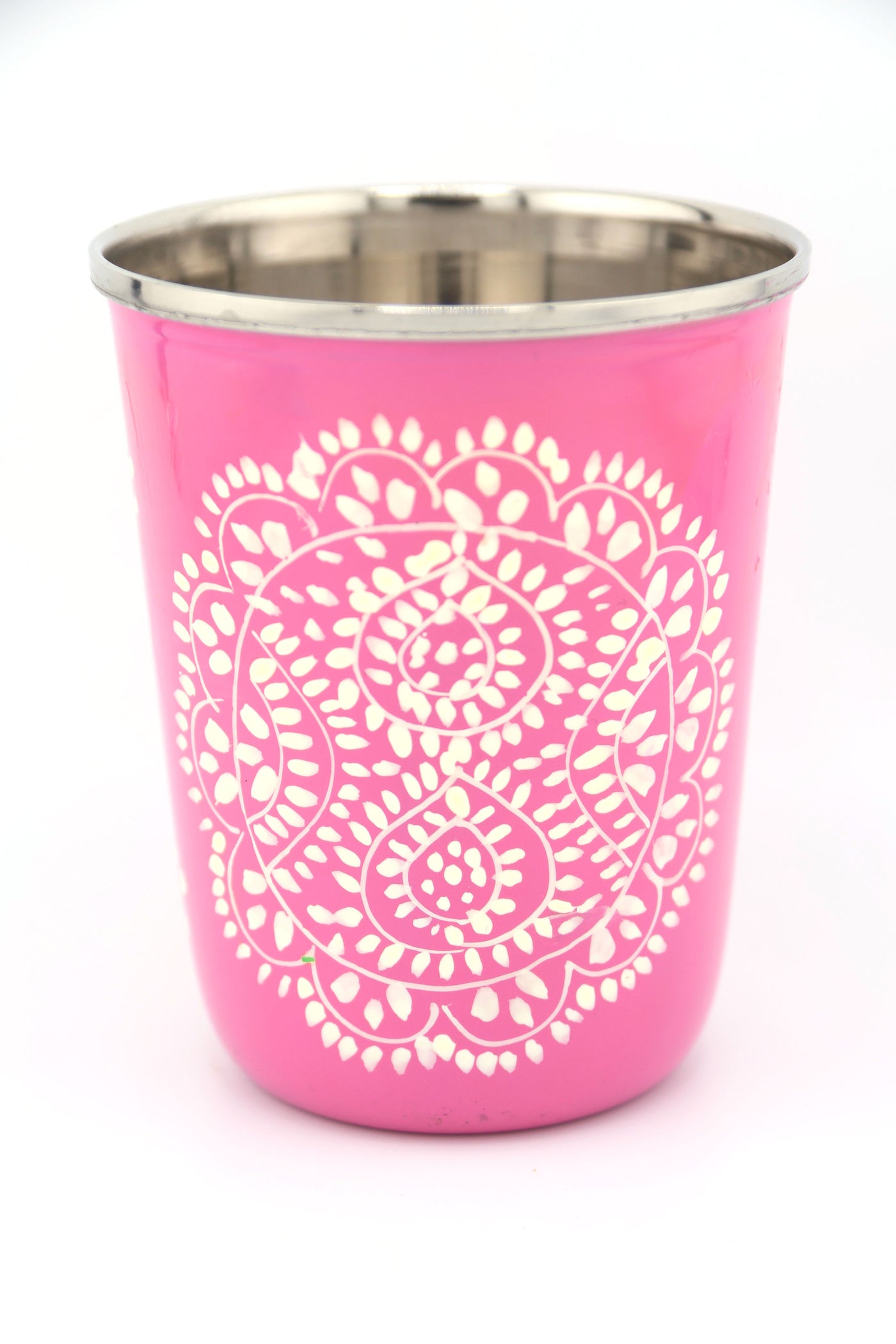 Sip in style with our picnic folk Small Enamel Tumbler, painted by hand by artisans in Kashmir