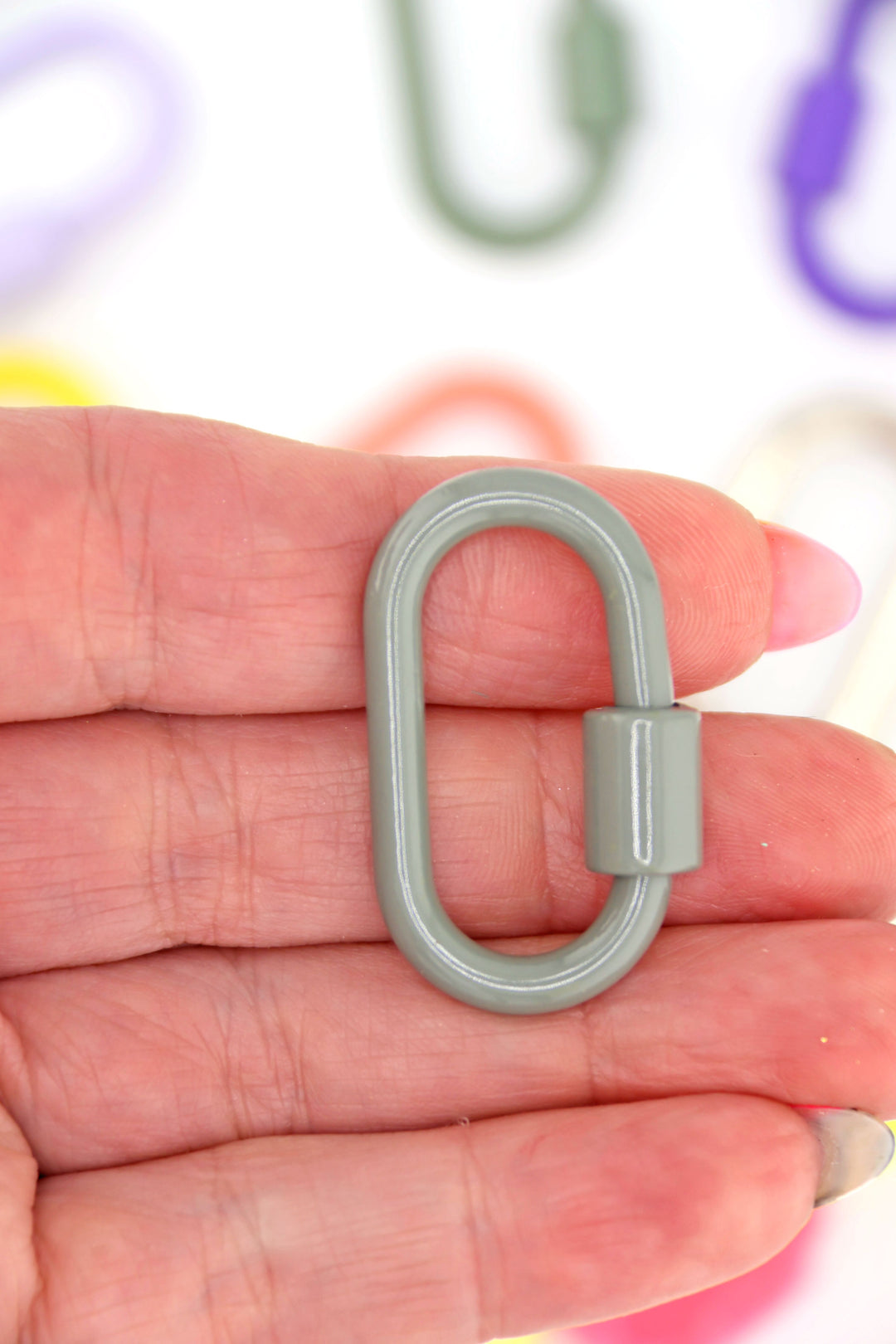 Enamel Carabiner Oval Screw Lock Clasp, Charm, 37x22mm, 1 Piece