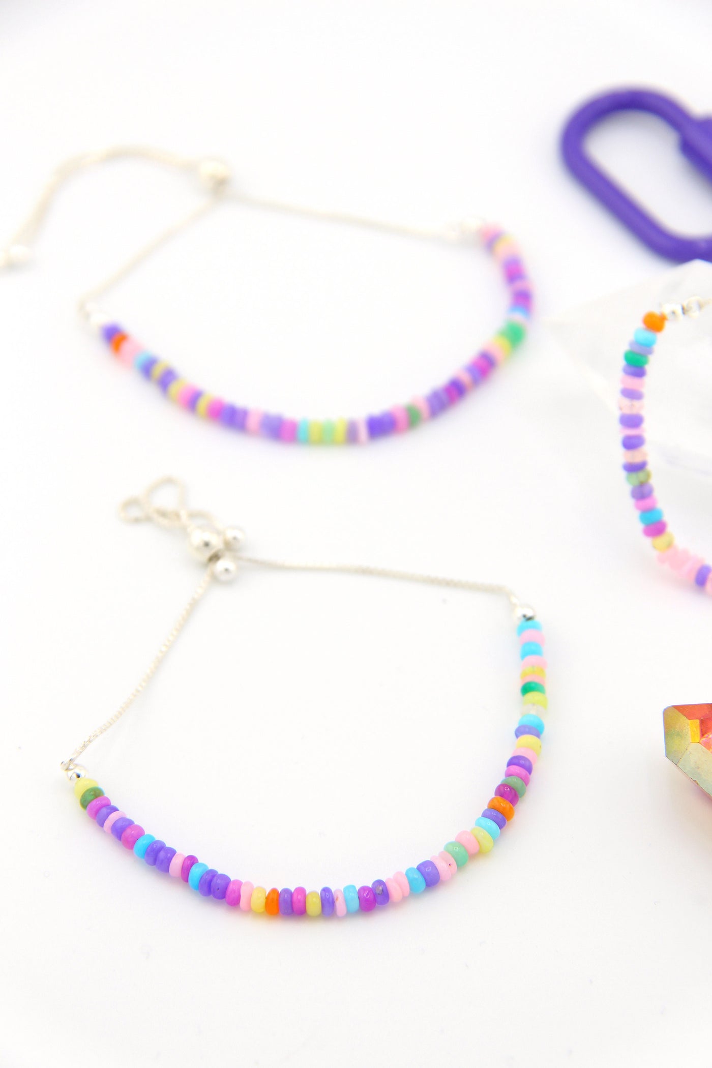 Ethiopian Opal & Sterling Silver Bead Bracelet, Adjustable, Multi Color Rainbow Beaded Gemstone Bracelet