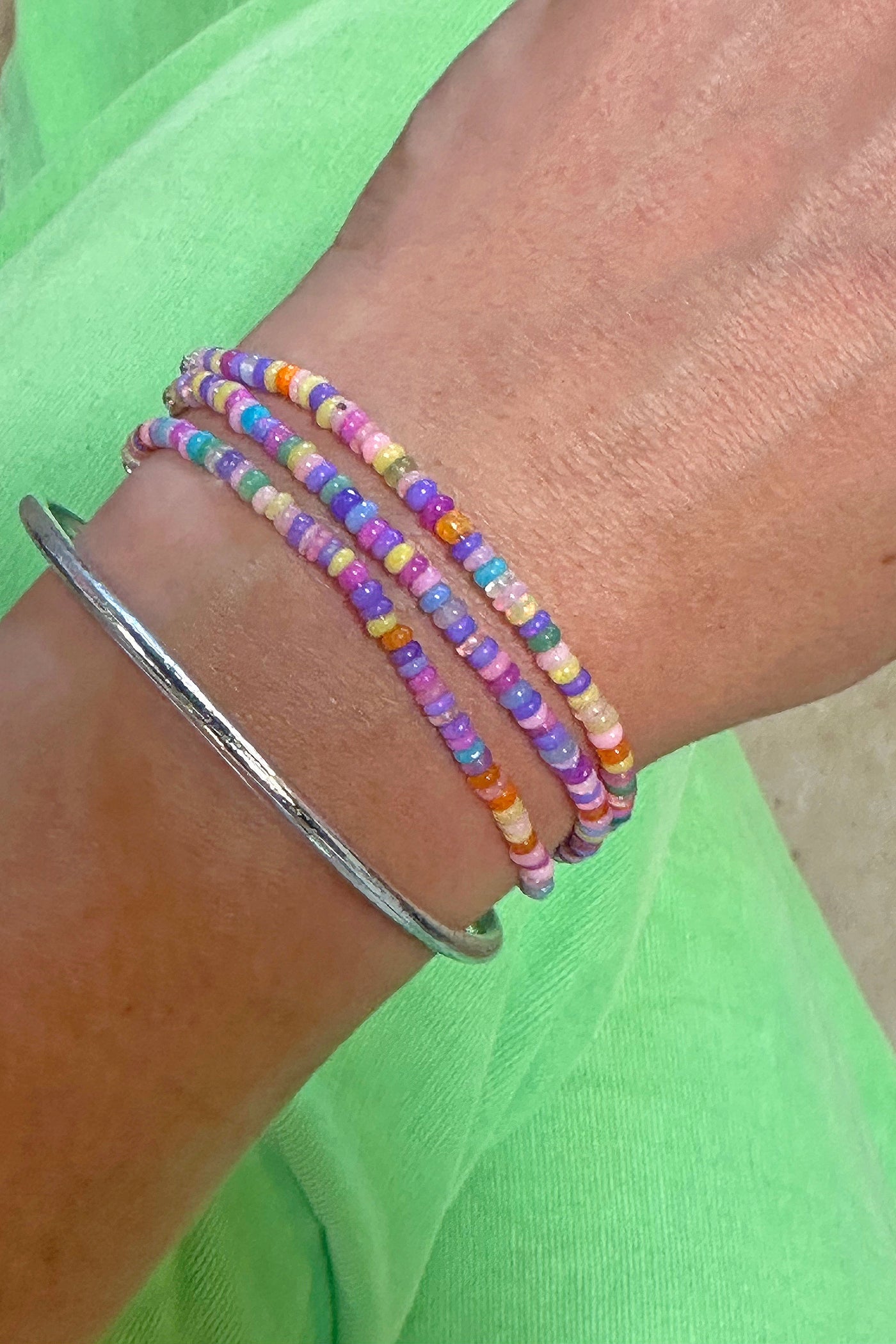 Ethiopian Opal & Sterling Silver Bead Bracelet, Adjustable, Multi Color Rainbow Beaded Gemstone Bracelet
