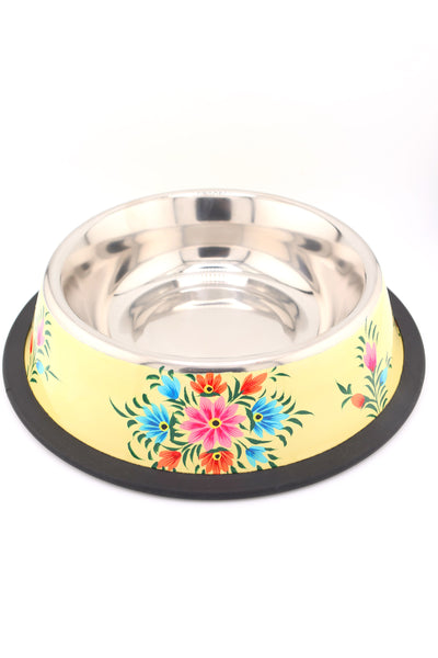 Floral Handpainted Enamelware Stainless Steel Pet Water Bowl