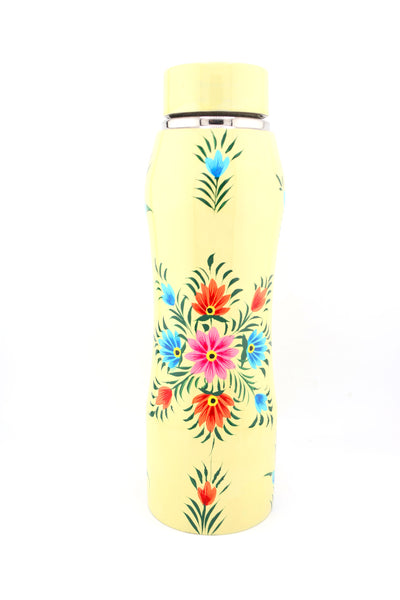 Floral Handpainted Stainless Steel Water Bottle from Kashmir