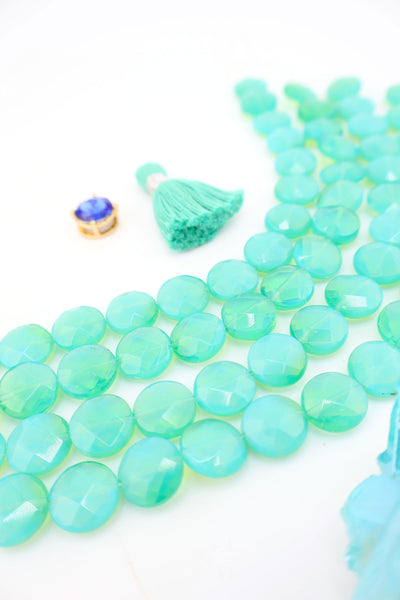 Aqua Turquoise Aurora Opalite Faceted Glass Coin Beads, 12mm