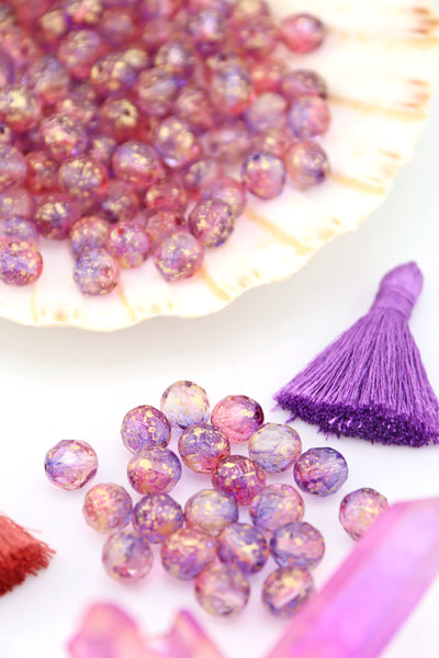 Pink & Purple Czech Glass Faceted Round with Gold Finish, 8mm, 20 Beads Beads for sparky showgirl Swiftie jewelry