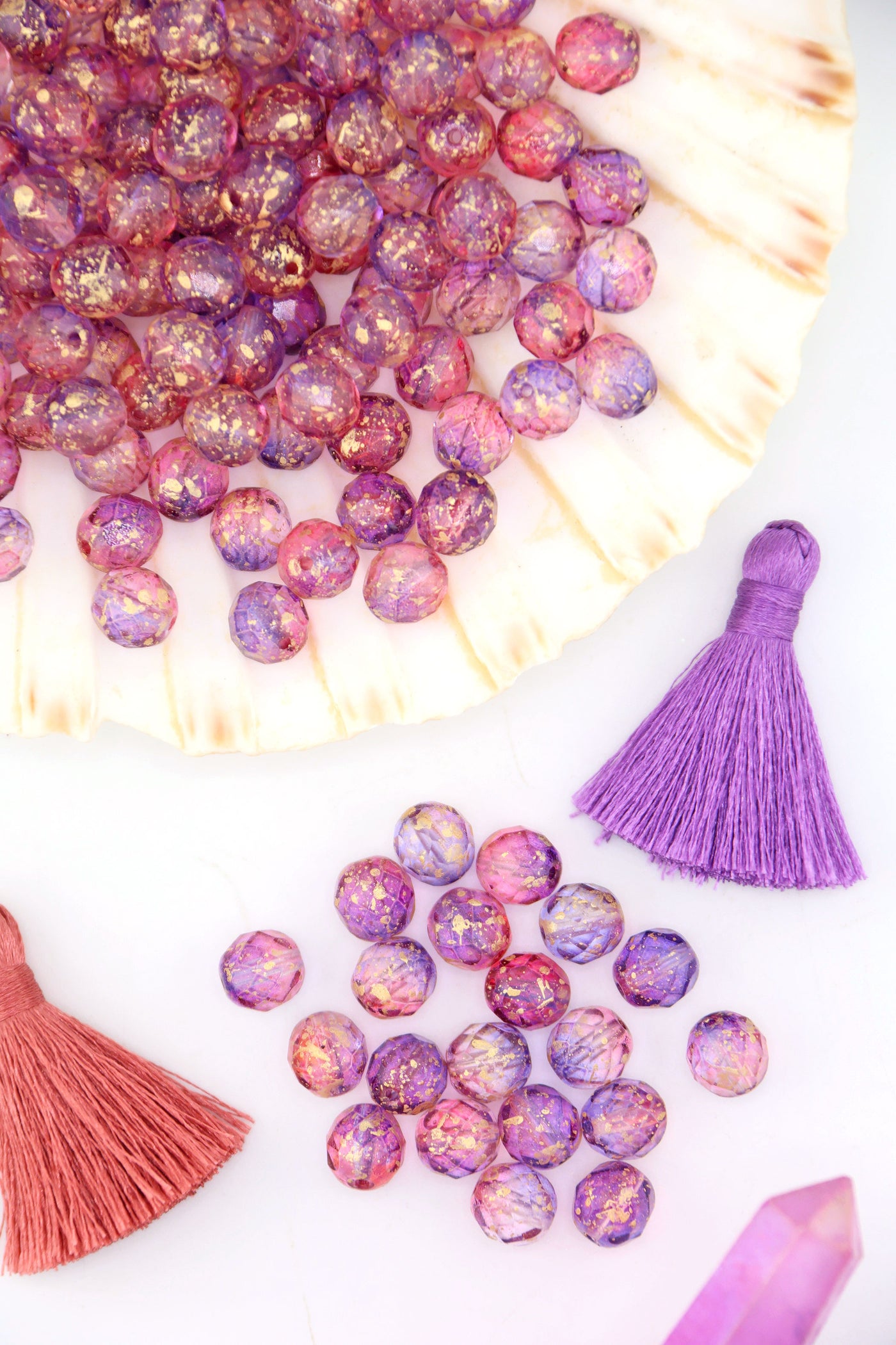 Pink & Purple Czech Glass Faceted Round with Gold Finish, 8mm, 20 Beads Beads for sparky showgirl Swiftie jewelry