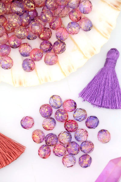 Pink & Purple Czech Glass Faceted Round with Gold Finish, 8mm, 20 Beads Beads for sparky showgirl Swiftie jewelry