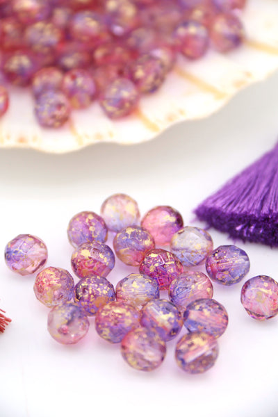 Pink & Purple Czech Glass Faceted Round with Gold Finish, 8mm, 20 Beads Beads for sparky showgirl Swiftie jewelry