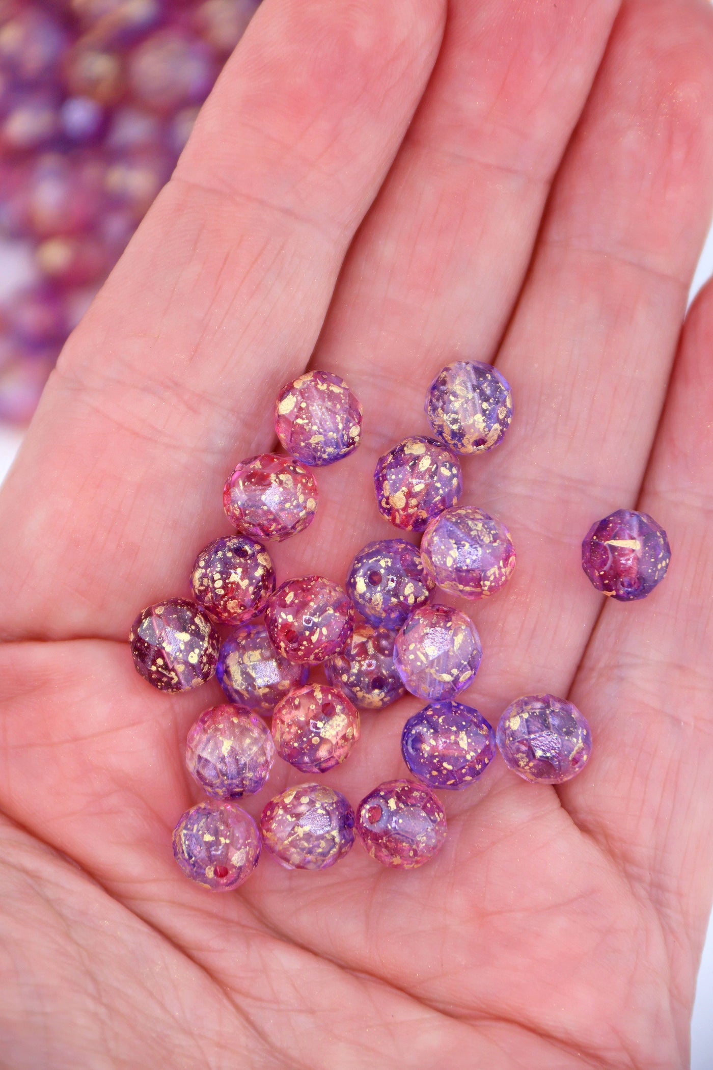 Pink & Purple Czech Glass Faceted Round with Gold Finish, 8mm, 20 Beads Beads for sparky showgirl Swiftie jewelry