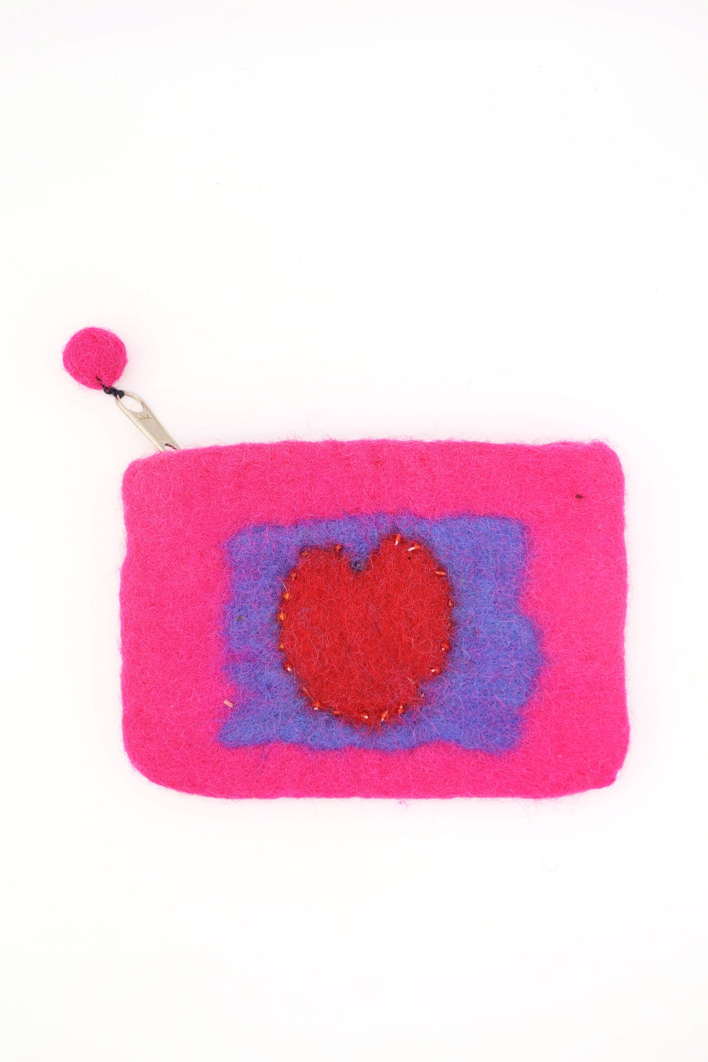 Floral Felted Wool Pouch, Coin Purse w/ Zipper, Fair Trade from Nepal