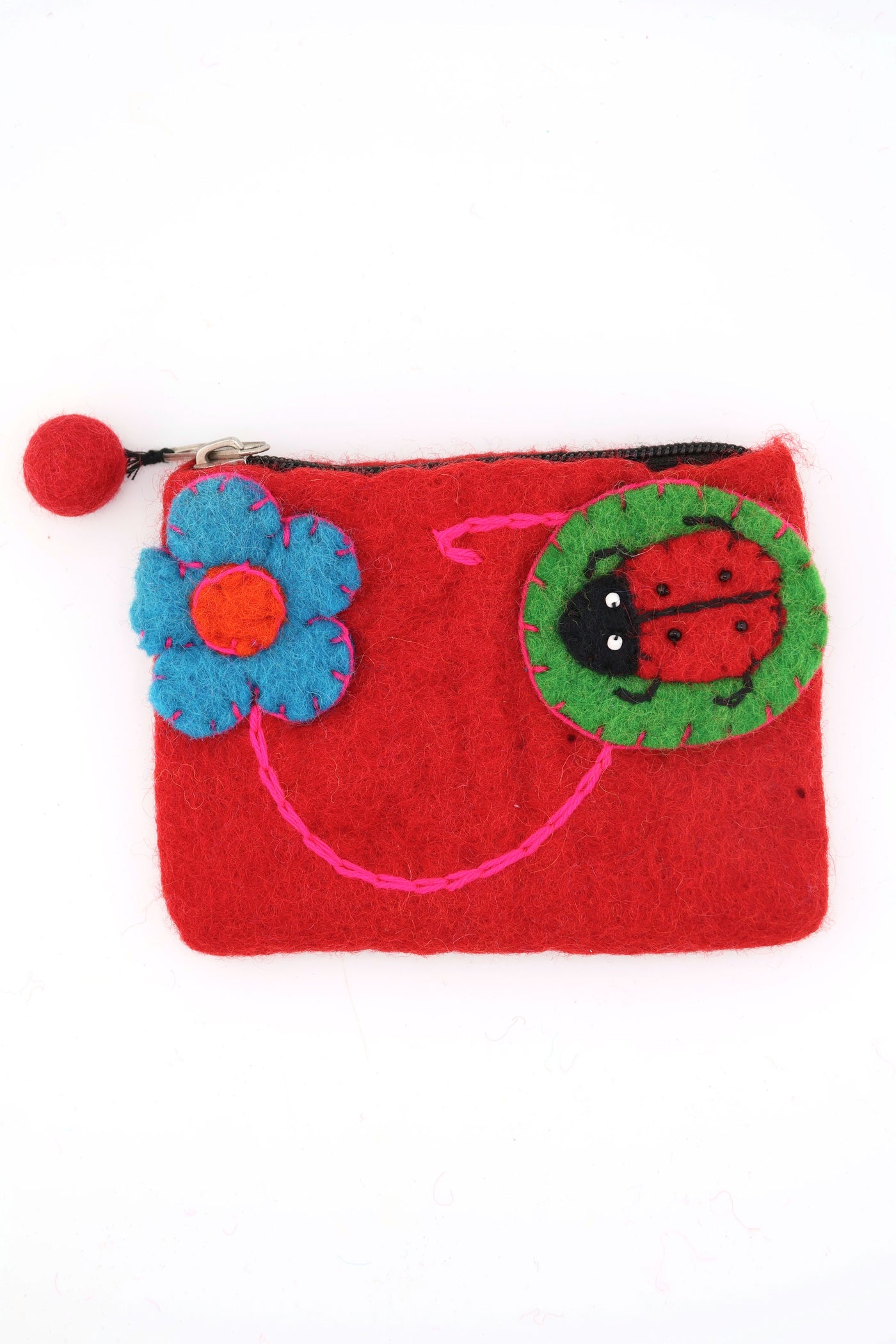 Floral Felted Wool Pouch, Coin Purse w/ Zipper, Fair Trade from Nepal