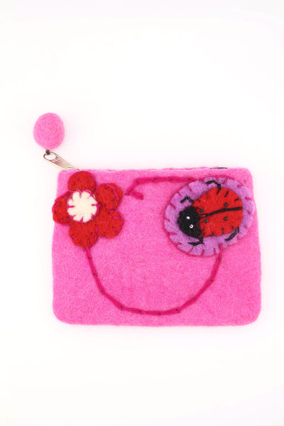 Floral Felted Wool Pouch, Coin Purse w/ Zipper, Fair Trade from Nepal