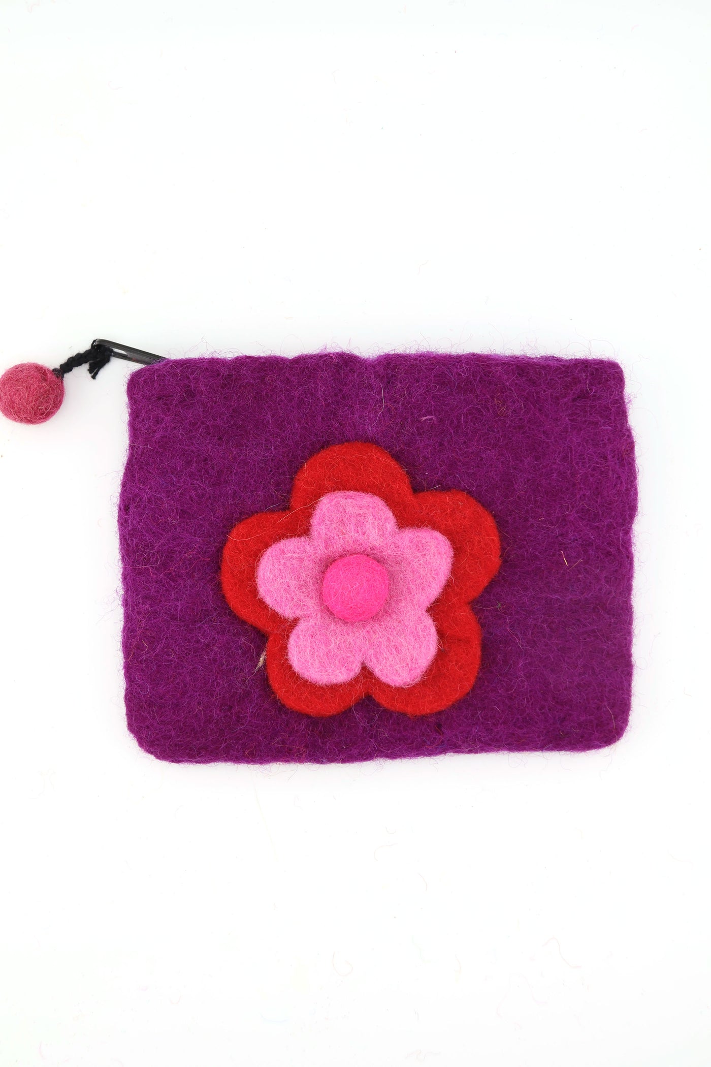 Floral Felted Wool Pouch, Coin Purse w/ Zipper, Fair Trade from Nepal