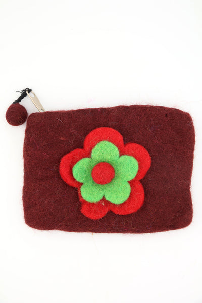 Floral Felted Wool Pouch, Coin Purse w/ Zipper, Fair Trade from Nepal