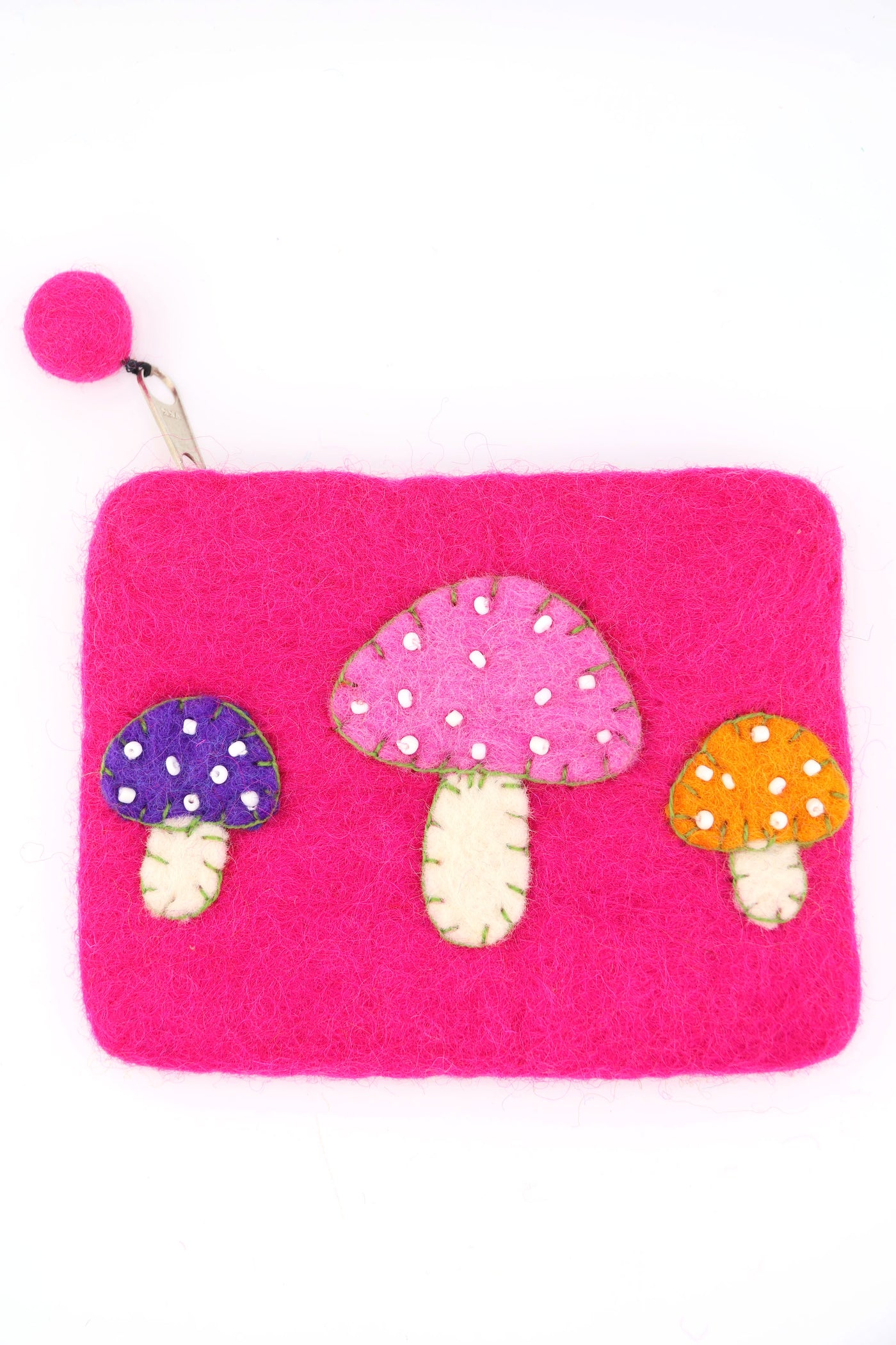 Floral Felted Wool Pouch, Coin Purse w/ Zipper, Fair Trade from Nepal