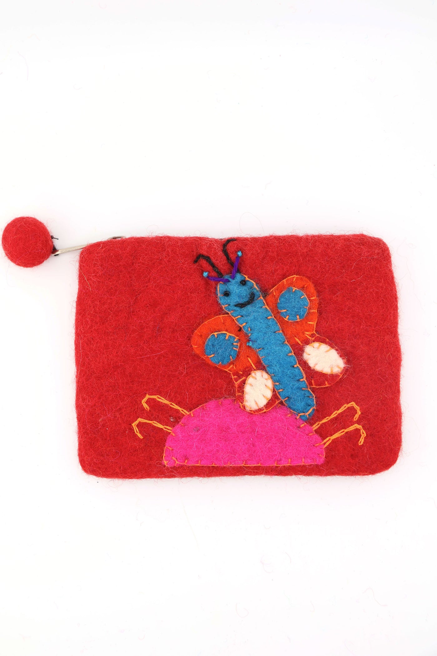 Floral Felted Wool Pouch, Coin Purse w/ Zipper, Fair Trade from Nepal