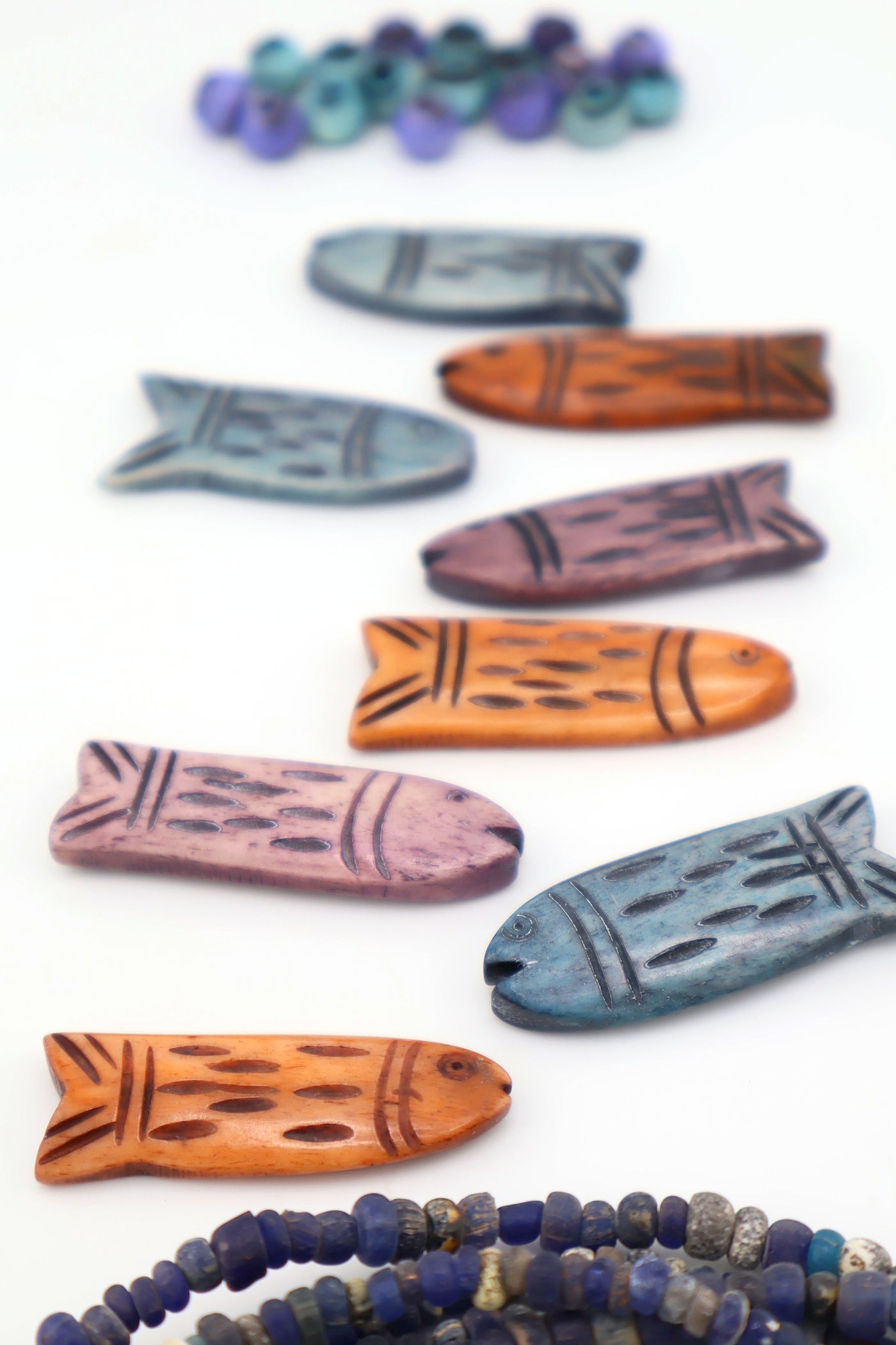 Fish Pendant: Hand Carved Bone Focal Bead, 15x45mm, 1 pc. for DIY beach jewelry