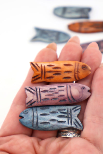 Fish Pendant: Hand Carved Bone Focal Bead, 15x45mm, 1 pc. for DIY beach jewelry