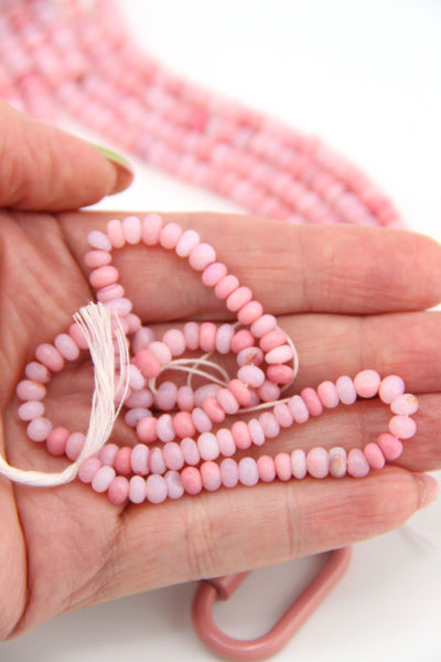 Pastel Flamingo Pink Opal Smooth Rondelle Beads, 5-6mm Beads for DIY Barbiecore pink DIY bracelets
