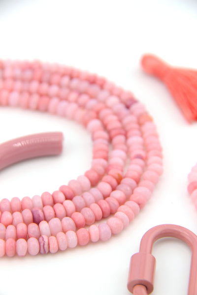 Pastel Flamingo Pink Opal Smooth Rondelle Beads, 5-6mm Beads for DIY Barbiecore pink DIY bracelets