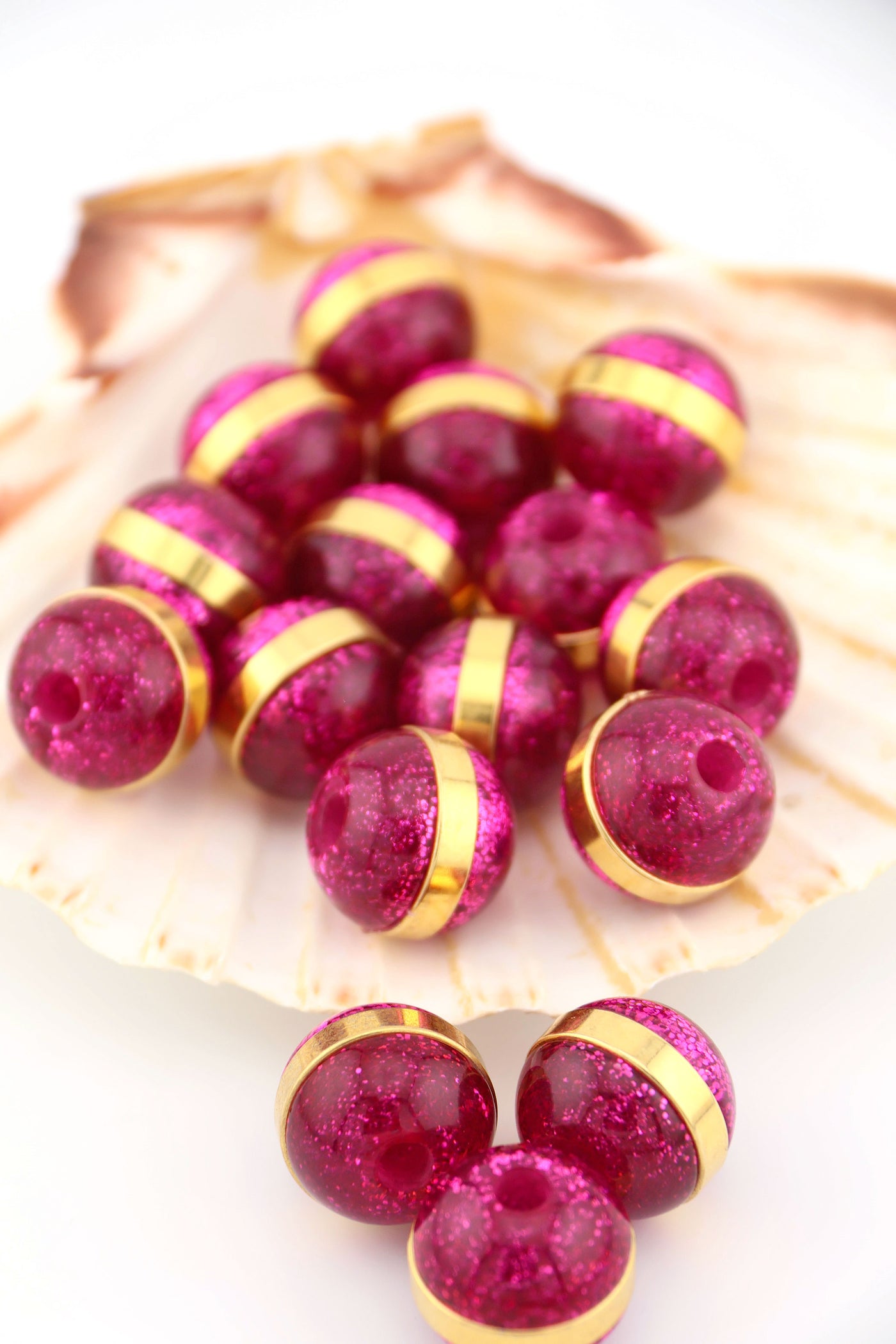 Fuchsia Glitter Round Italian Resin Beads, Large Beads for making jewelry like Harry Styles wears