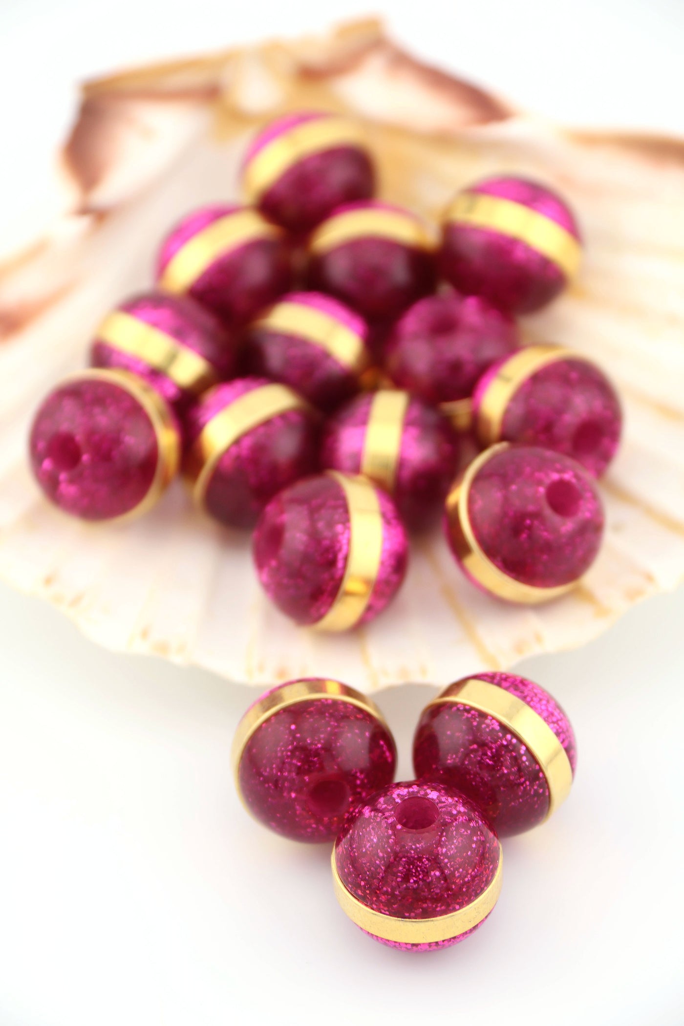 Fuchsia Glitter Round Italian Resin Beads, Large Beads for making jewelry like Harry Styles wears