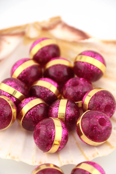 Fuchsia Glitter Round Italian Resin Beads, Large Beads for making jewelry like Harry Styles wears