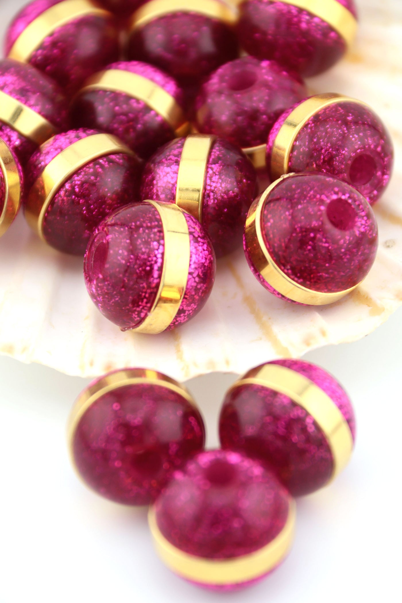 Fuchsia Glitter Round Italian Resin Beads, Large Beads for making jewelry like Harry Styles wears